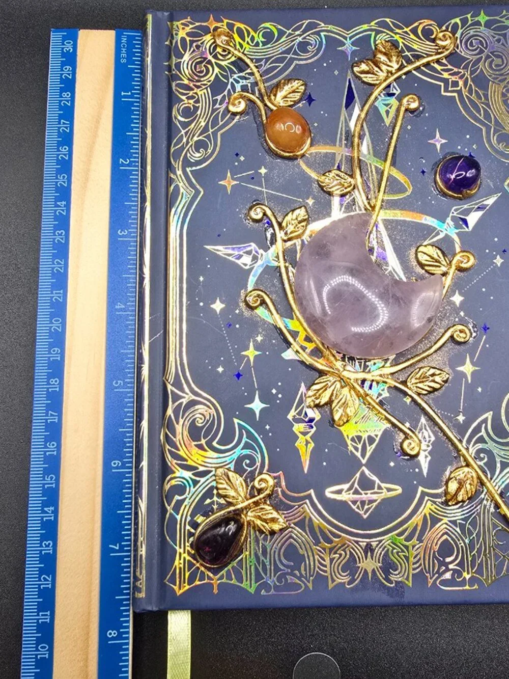 Hardcover Spell Book Journal | Rose Quartz Moon Crystal Diary